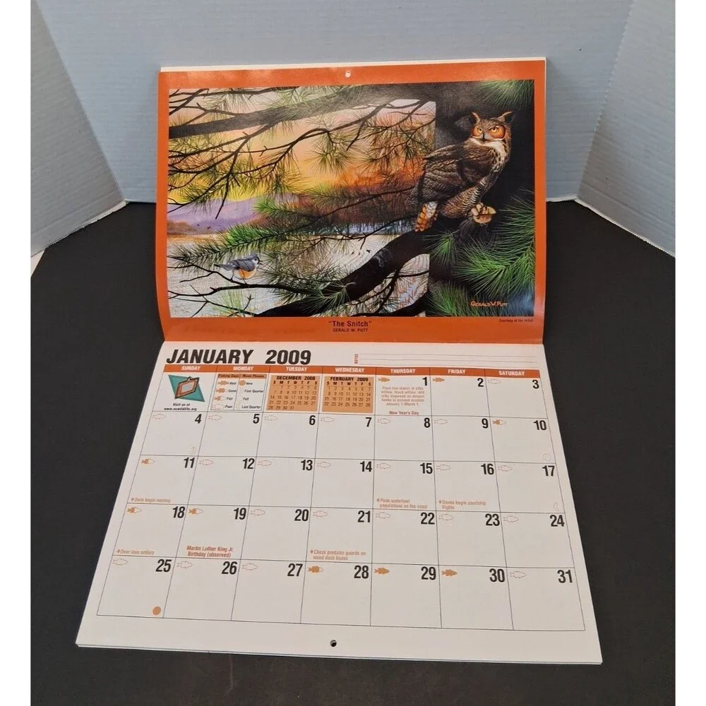 2009 NC Wildlife Resources Commission Wildlife Wall Calendar Fishing Hunting NOS